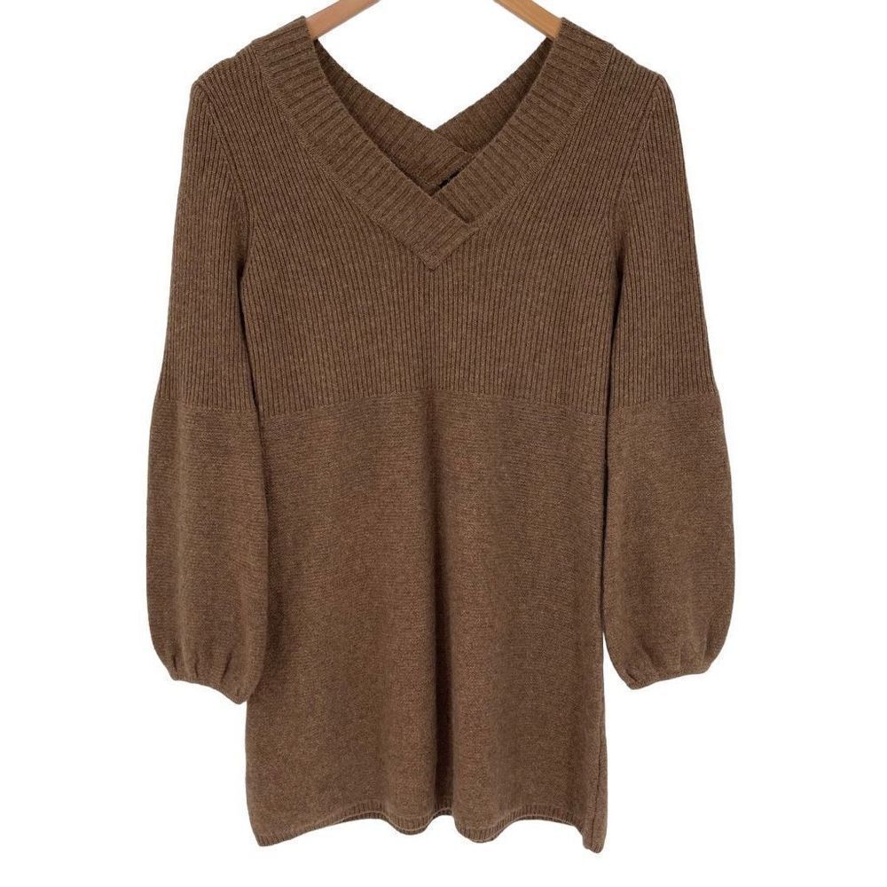 Sonia Rykiel Tunic Sweater V-Neck Long Balloon‎ Sleeves Women Small Brown
